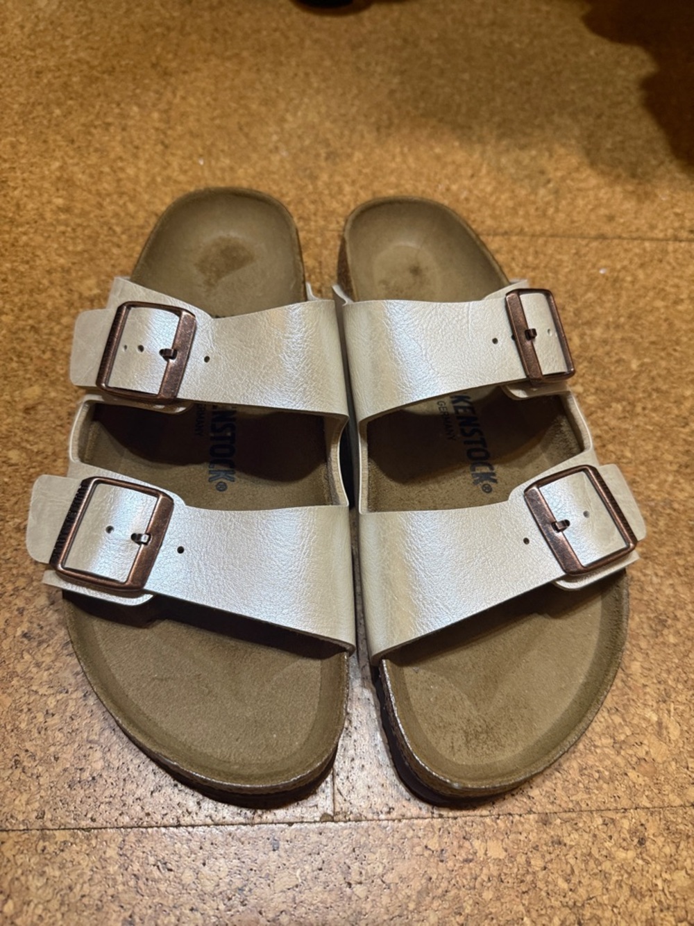 Birkenstock Arizona Graceful Pearl White Two-Strap Buckle Sandals - Never Worn